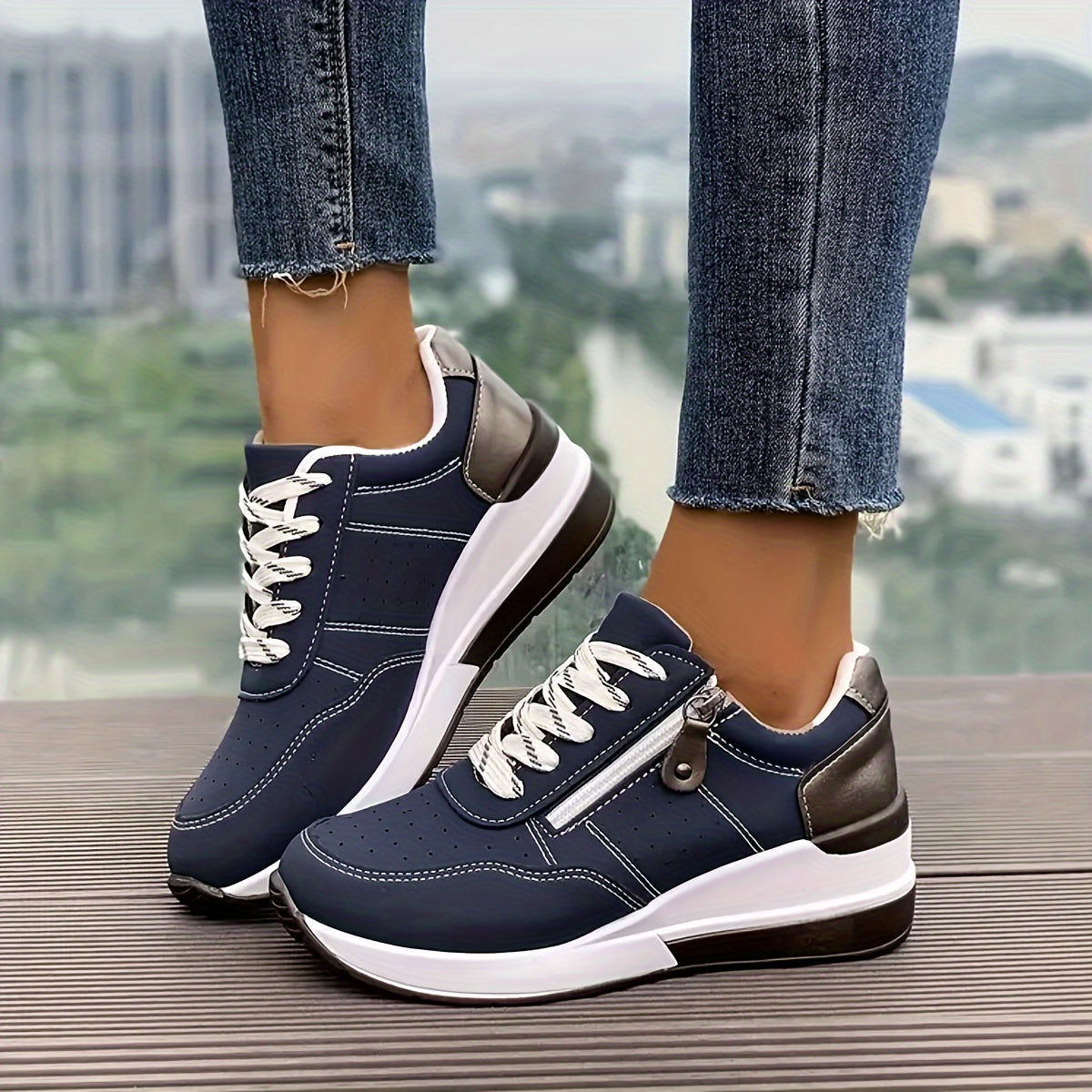 Cushioned Low-Top Sneakers for Women – Zipper Accent Design 5