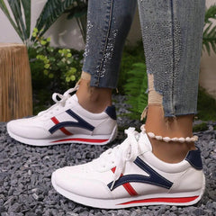 Cushioned White Striped Sneakers for Women – Stylish & Comfortable Design 1