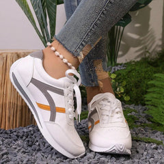 Cushioned White Striped Sneakers for Women – Stylish & Comfortable Design 2