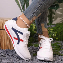 Cushioned White Striped Sneakers for Women – Stylish & Comfortable Design 3