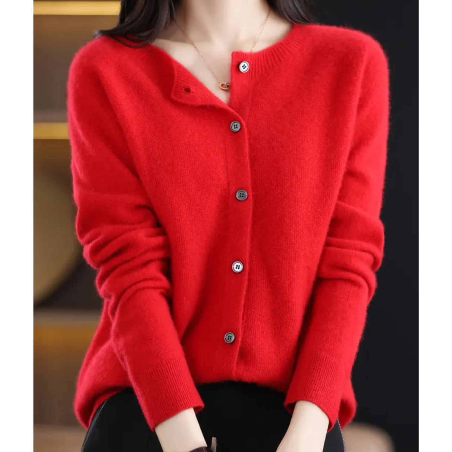 DANIELLE | Pure Merino Wool Women's O-Neck Cardigan 1