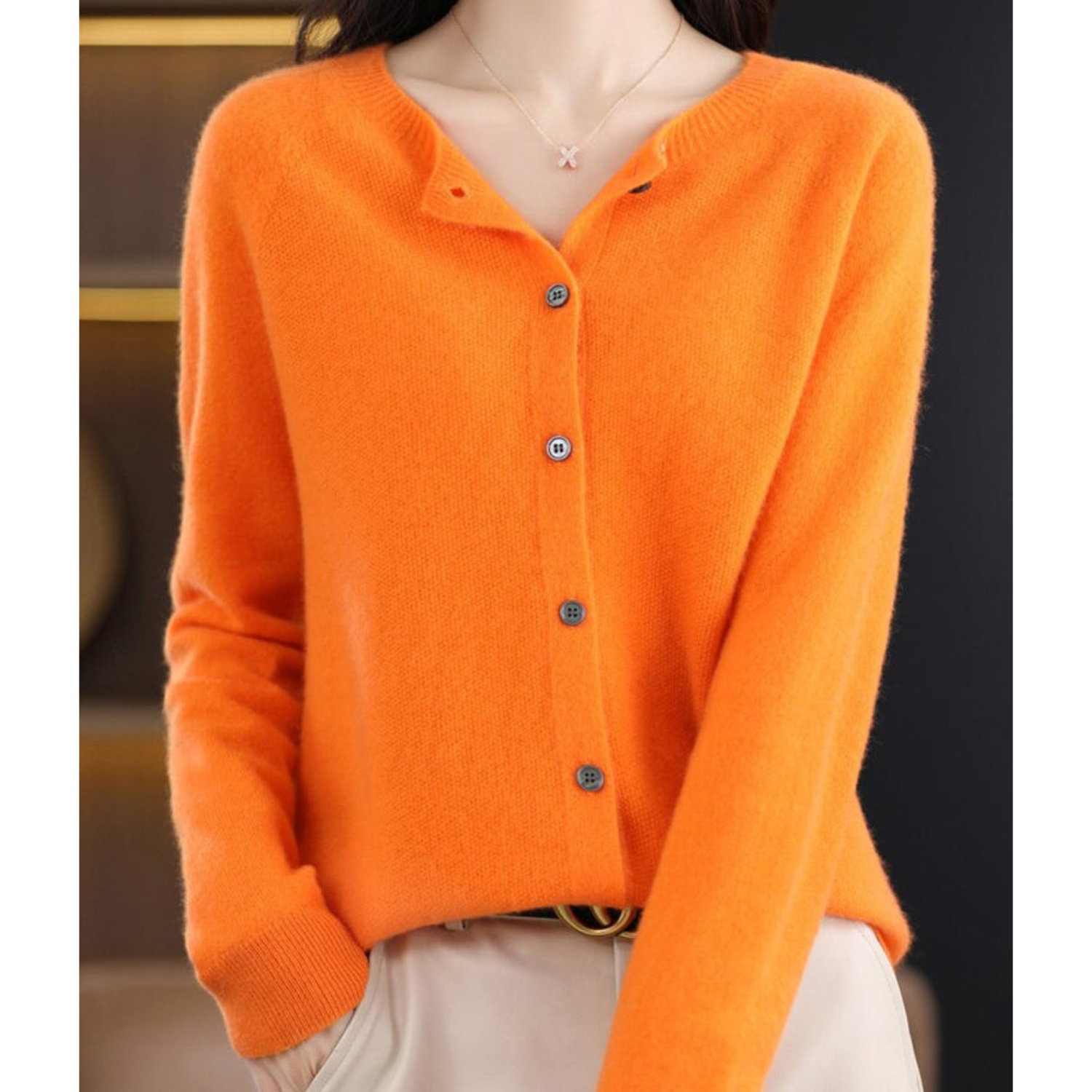 DANIELLE | Pure Merino Wool Women's O-Neck Cardigan 10