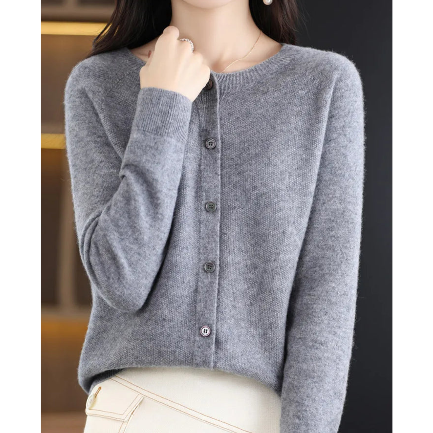 DANIELLE | Pure Merino Wool Women's O-Neck Cardigan 11