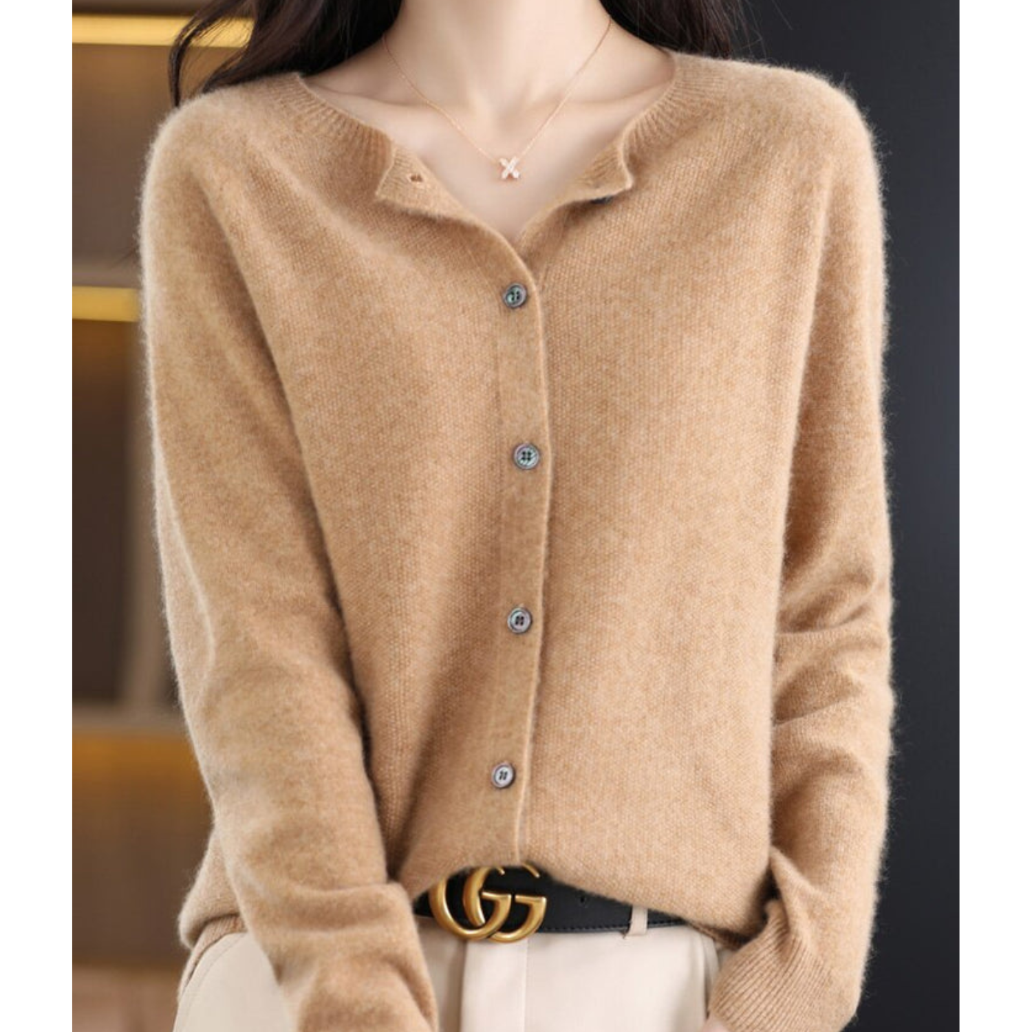 DANIELLE | Pure Merino Wool Women's O-Neck Cardigan 13