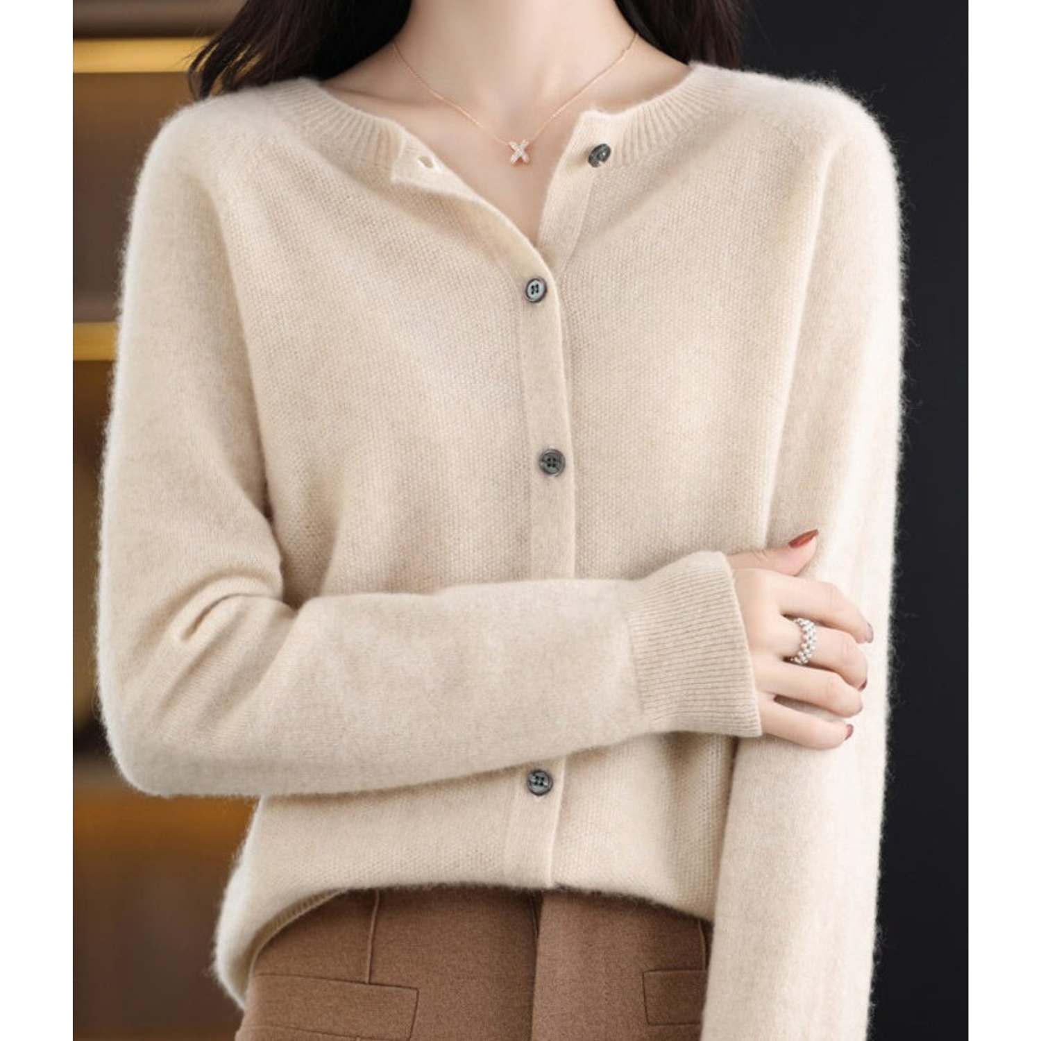 DANIELLE | Pure Merino Wool Women's O-Neck Cardigan 7