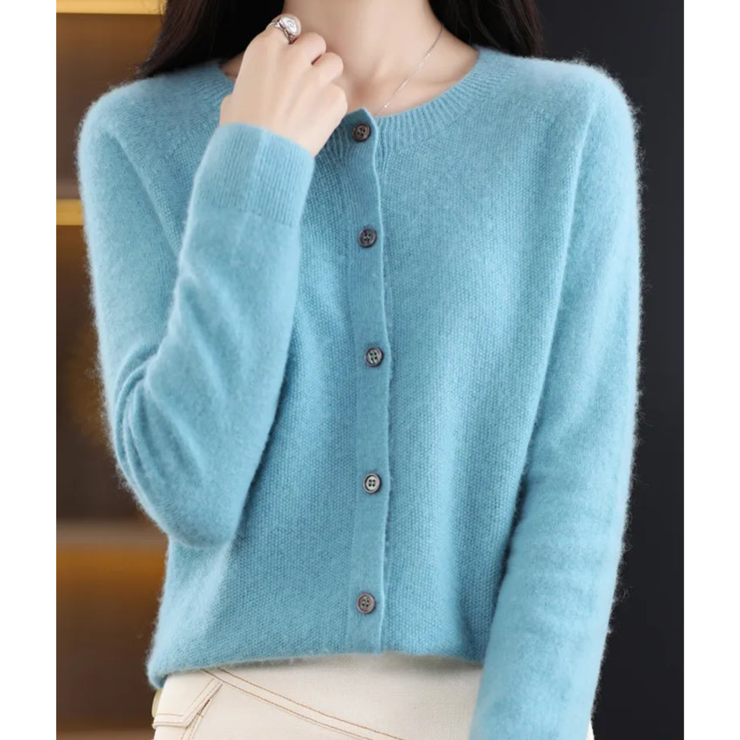 DANIELLE | Pure Merino Wool Women's O-Neck Cardigan 9