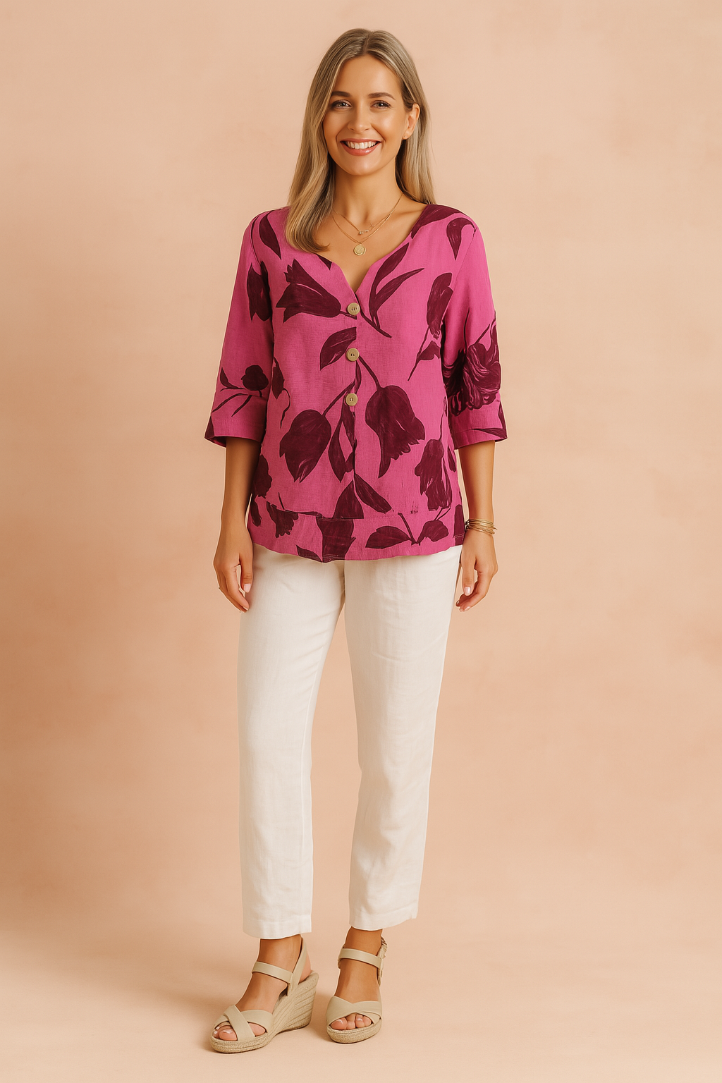 Dominika | Elegant blouse with a floral print and buttons 2