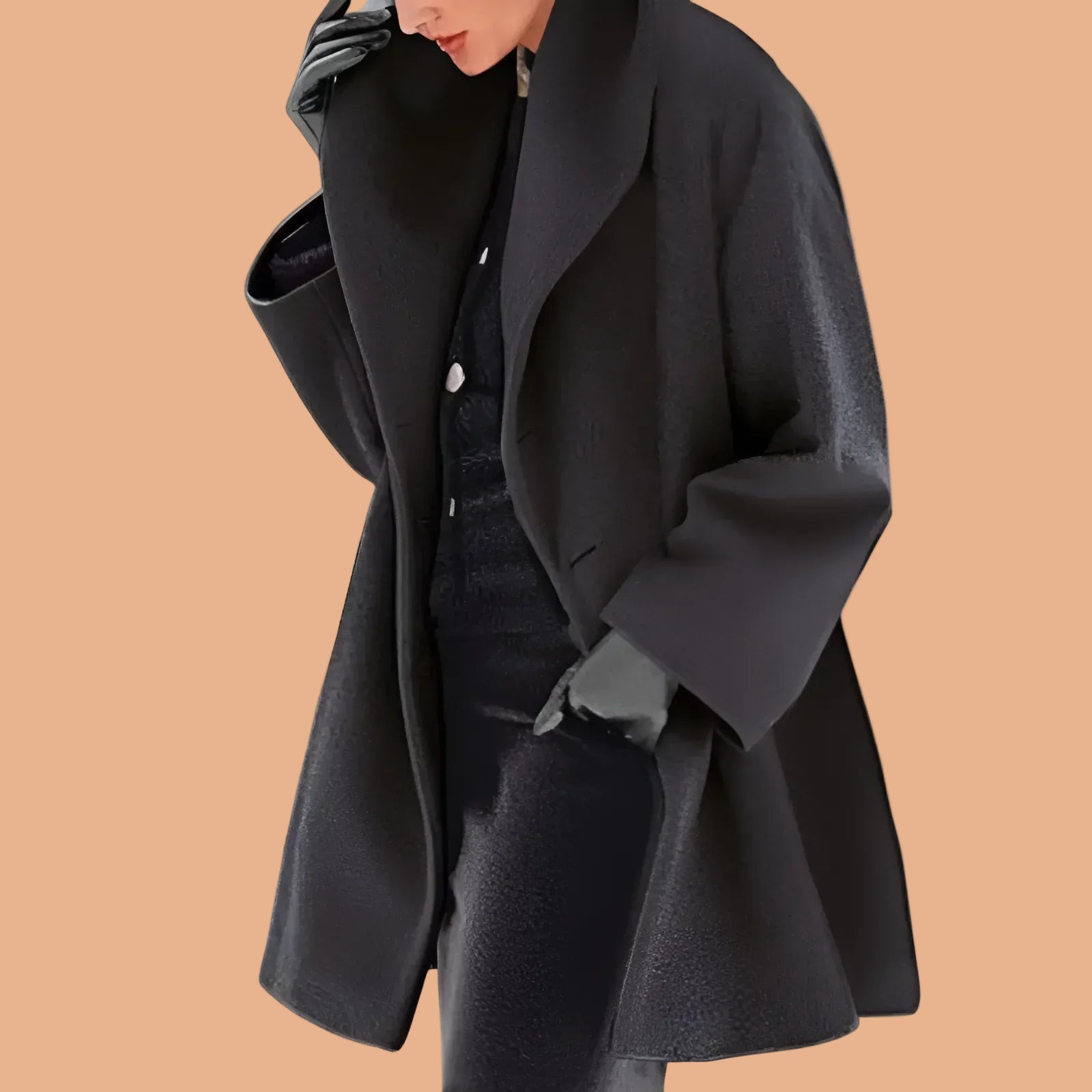Elegant oversize women's winter coat with a wide collar 4