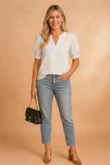 Elira | Elegant blouse with short sleeves and a cutout neckline 0