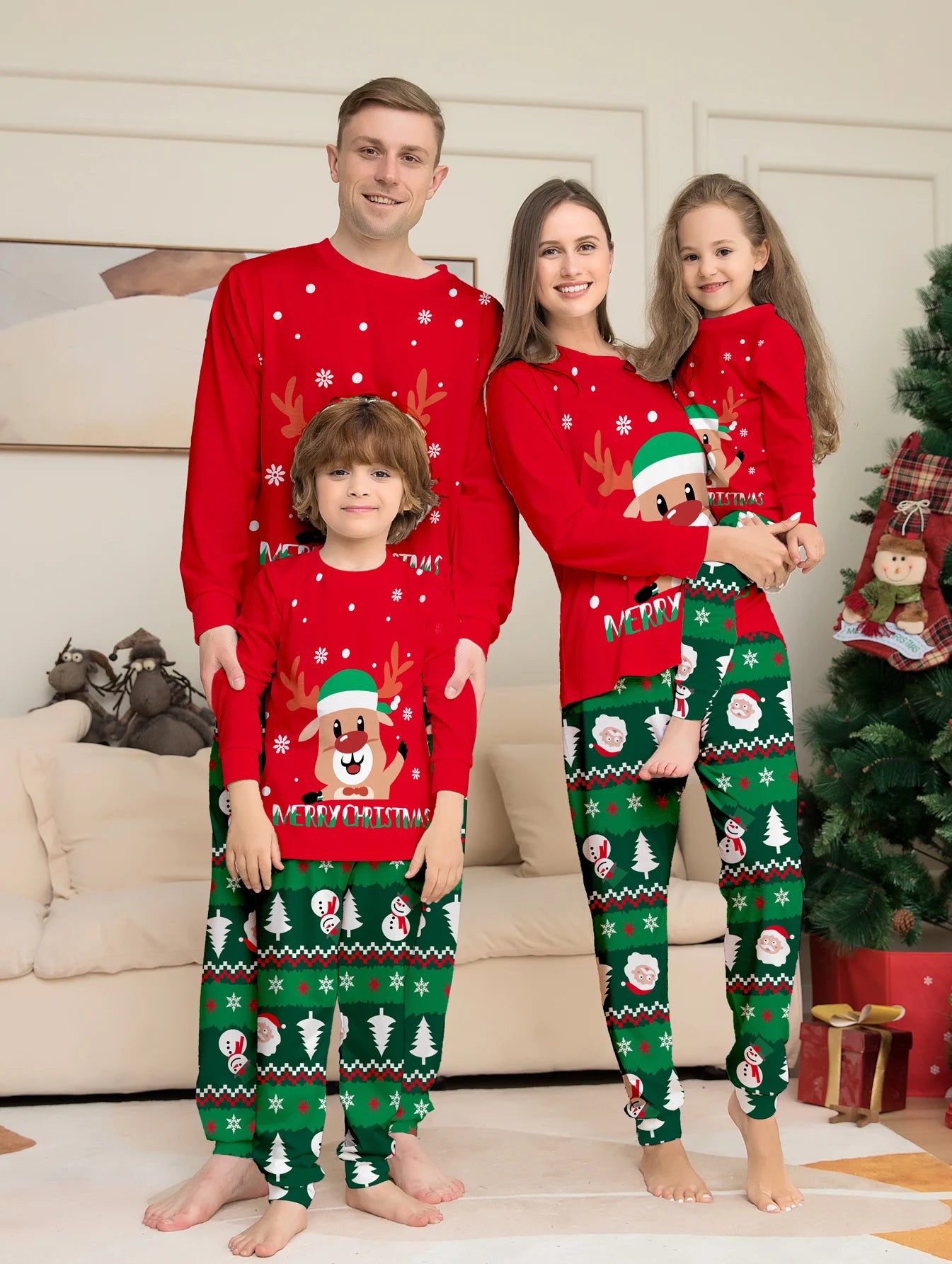 Family Matching Christmas Pajamas Set for Women and Kids Cotton 0
