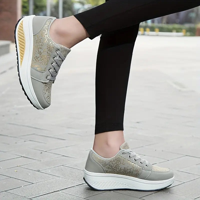 Floral Lace-Up Platform Sneakers for Women – Stylish & Comfortable 2