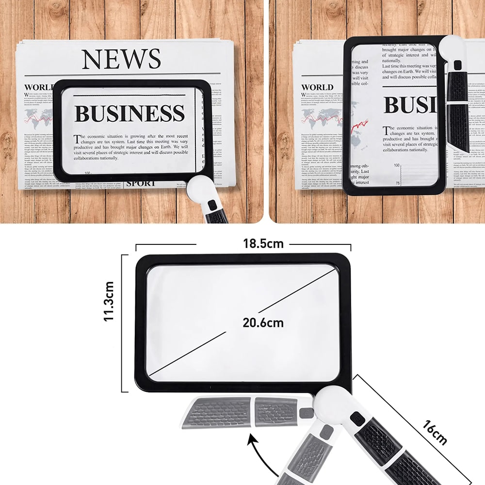 Full Page Handheld Magnifying Glass 5x Magnification, LED Lighted Magnifying Glass with 3 Modes, Ideal for Reading Books and Seniors 4