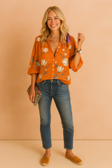 Gardenia | Floral Button-Down Neck Blouse 2