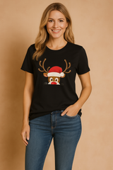 Glenda | T-shirt with a reindeer in a Christmas hat 1
