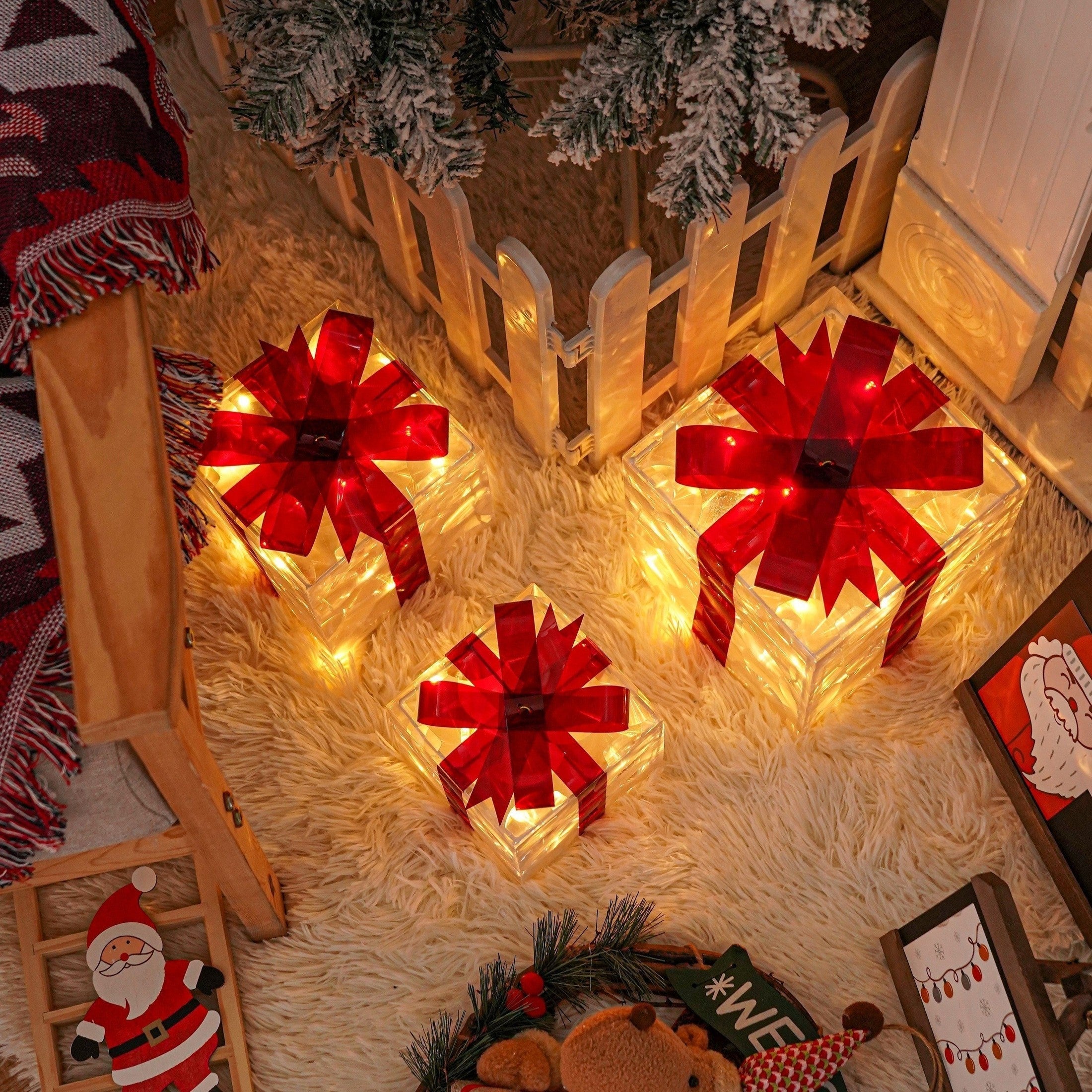 GlowBox – 3-Piece LED Gift Box Set for Christmas Decoration Display 7