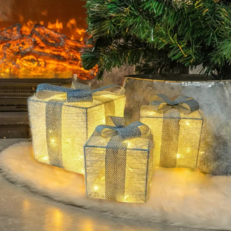 GlowBox – 3-Piece LED Gift Box Set for Christmas Decoration Display 9