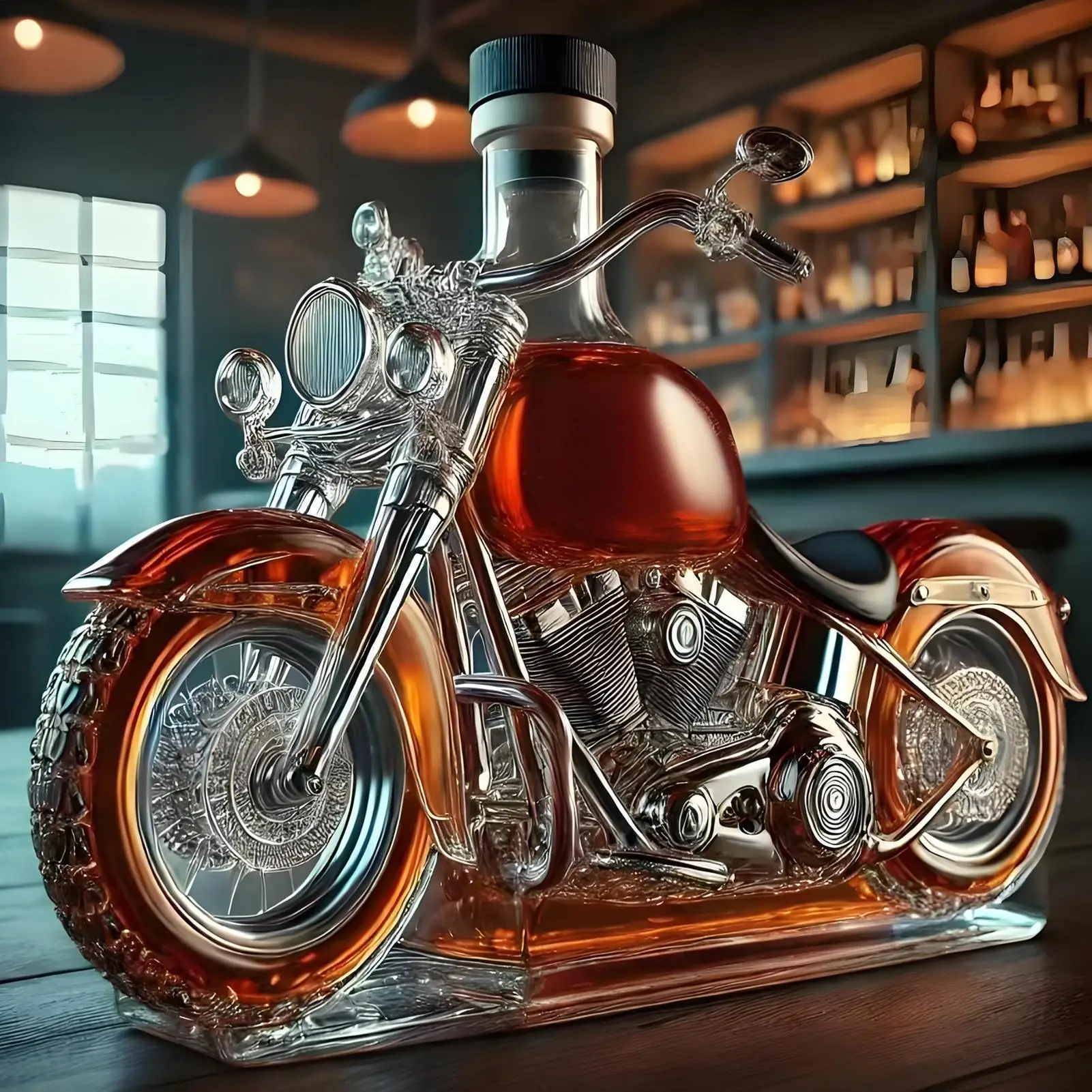 Harley Motorcycle Shaped Whiskey Decanter for Home Bar 0