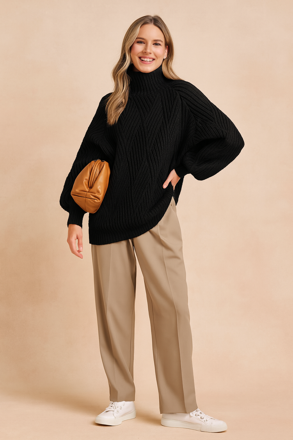 Karolina | Oversized turtleneck sweater with a geometric weave 1