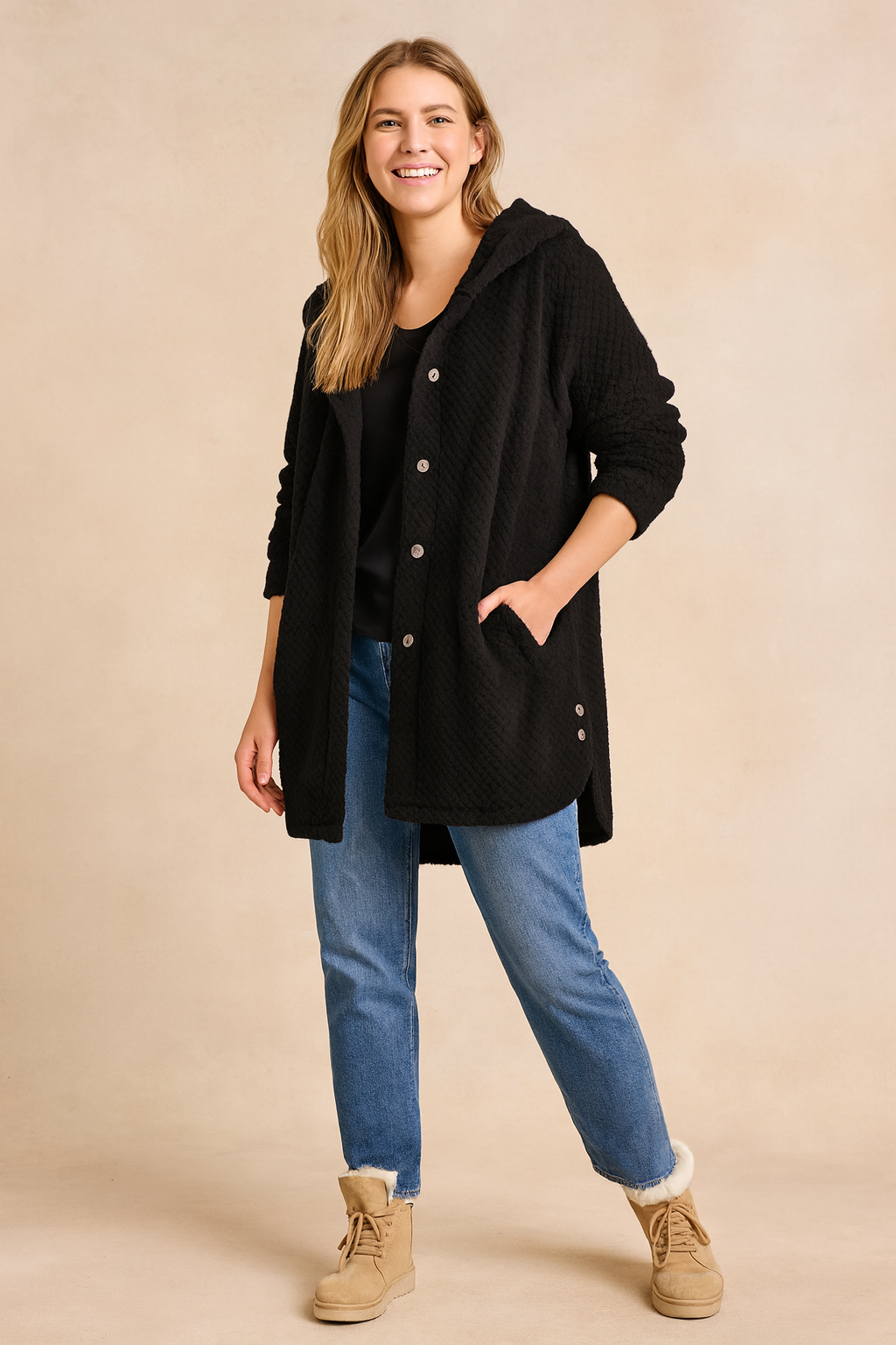 Katarina | Long Winter Jacket with Buttons and Hood 1