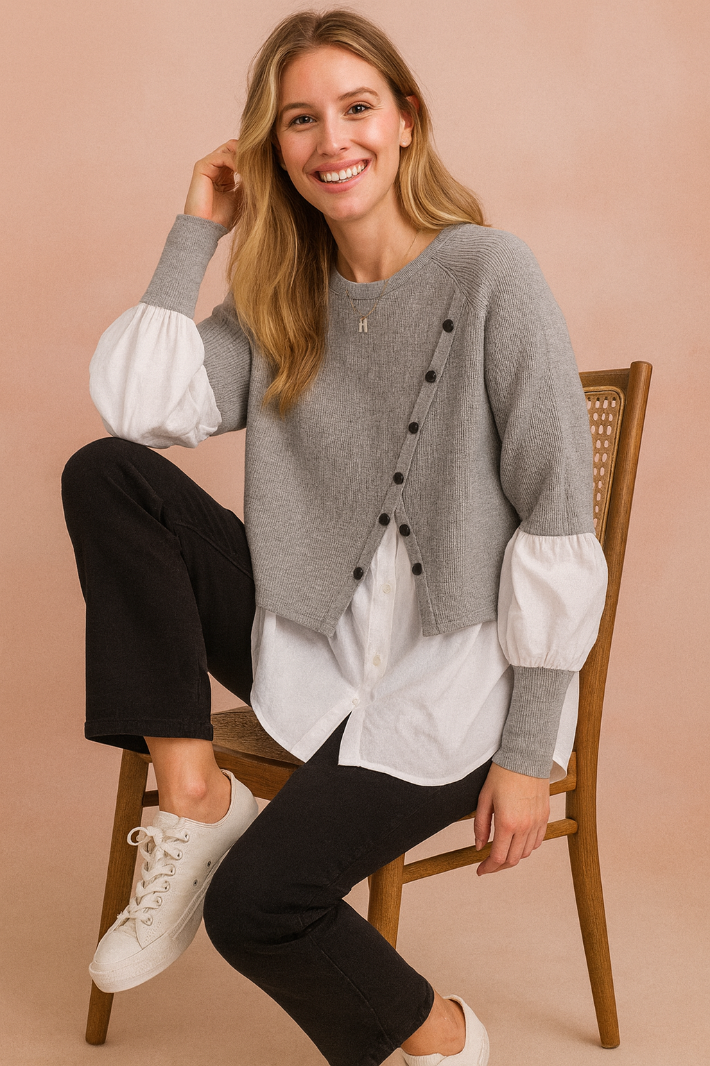 Klaudia | Fashionable layered sweater with a shirt effect 0