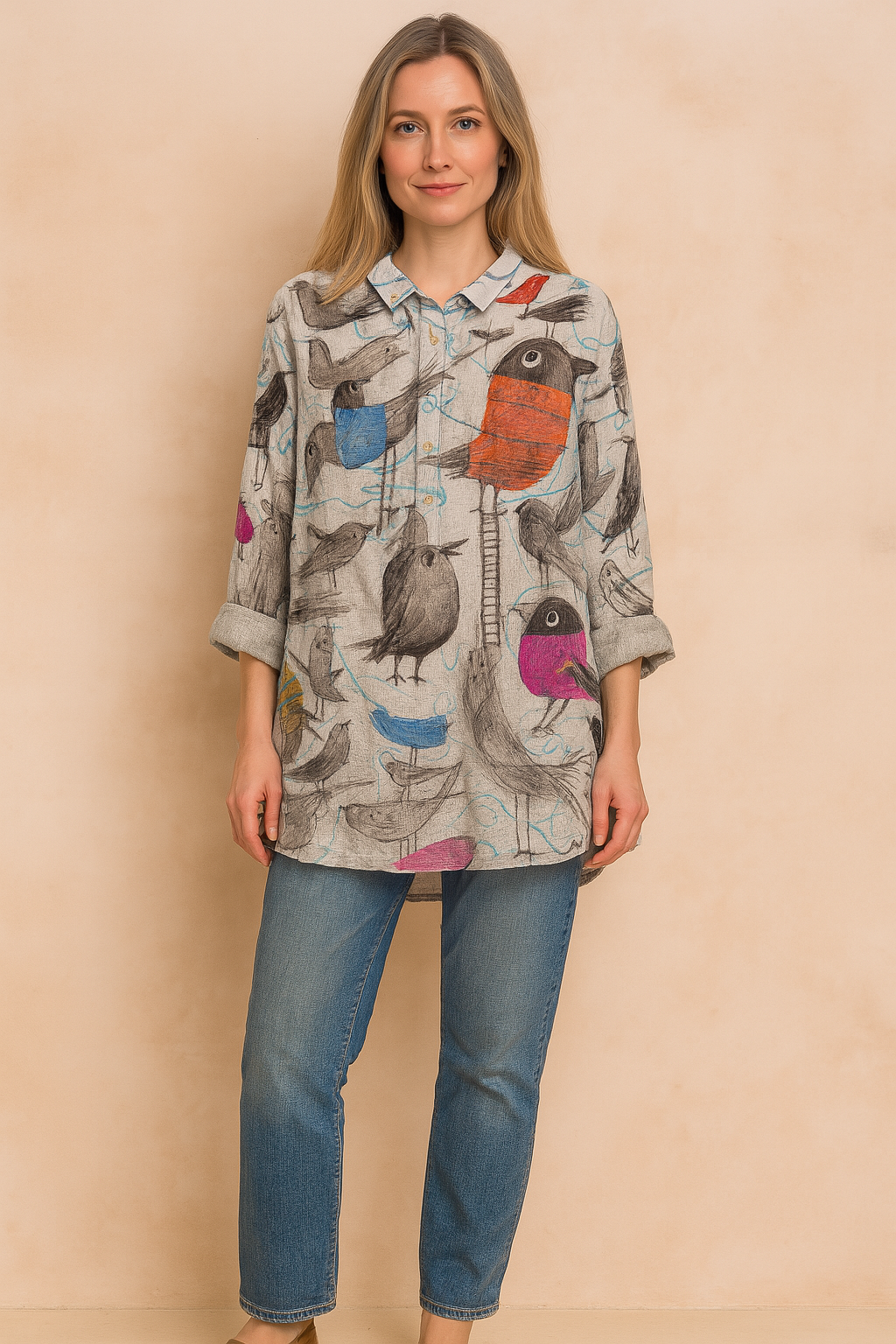 Lillian | | Loose-fitting shirt with a charming bird motif 0