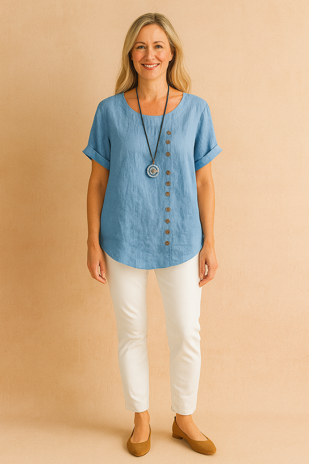 Liva | Asymmetrical blouse with decorative clasp 5