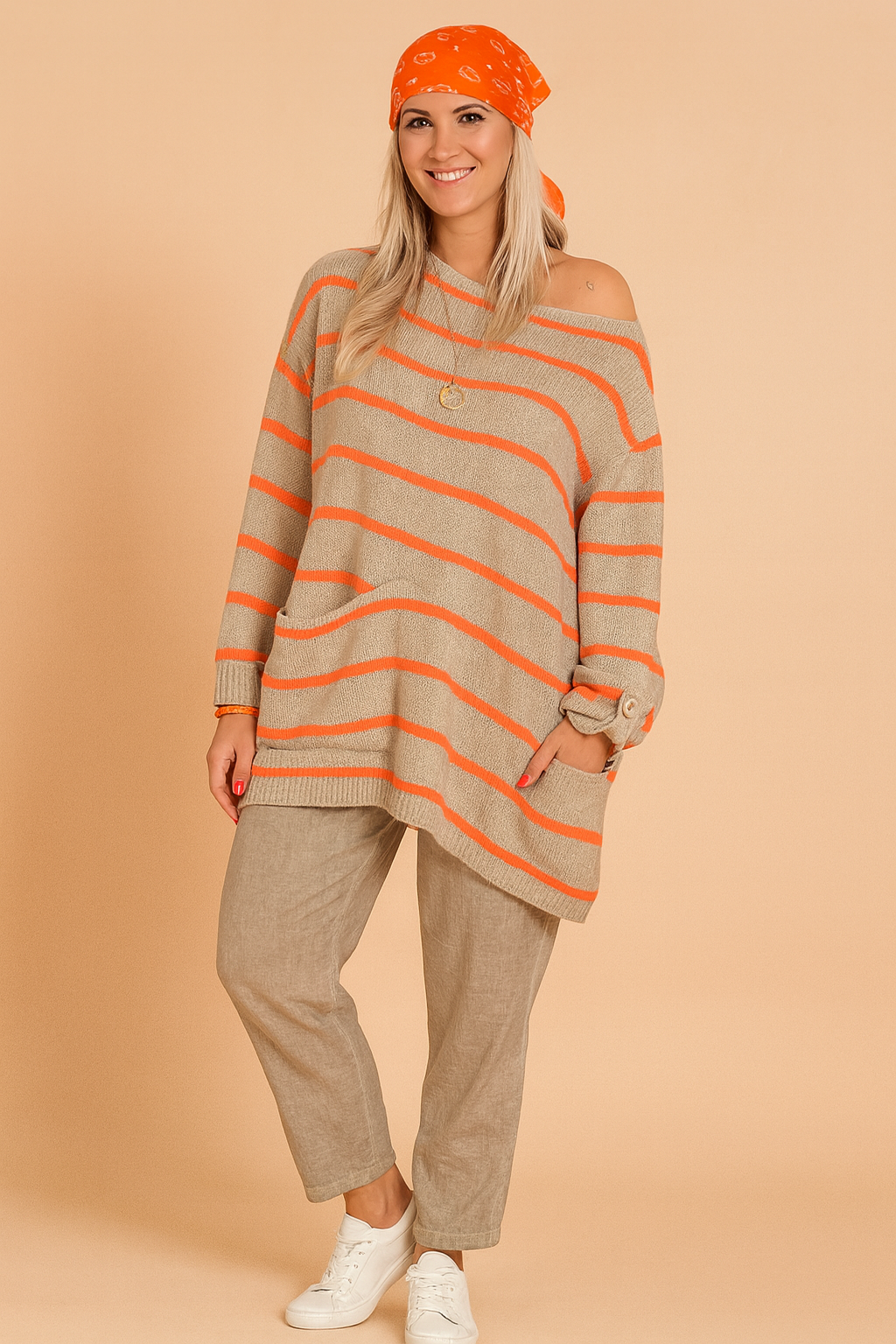 Magda | Oversized striped sweater with a boat neckline 0