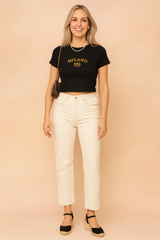 Maja | Short T-shirt with a college-style inscription 0