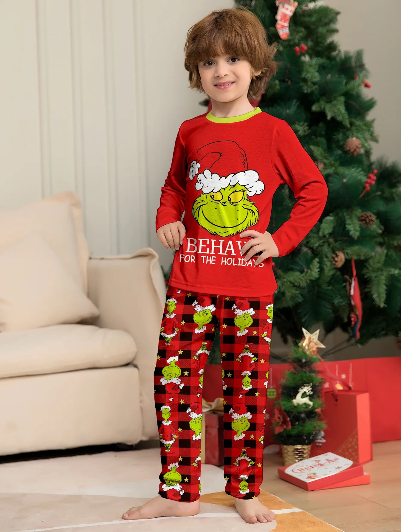 Matching Family Christmas Pajamas Set Fun Little Monster Print Cotton 5