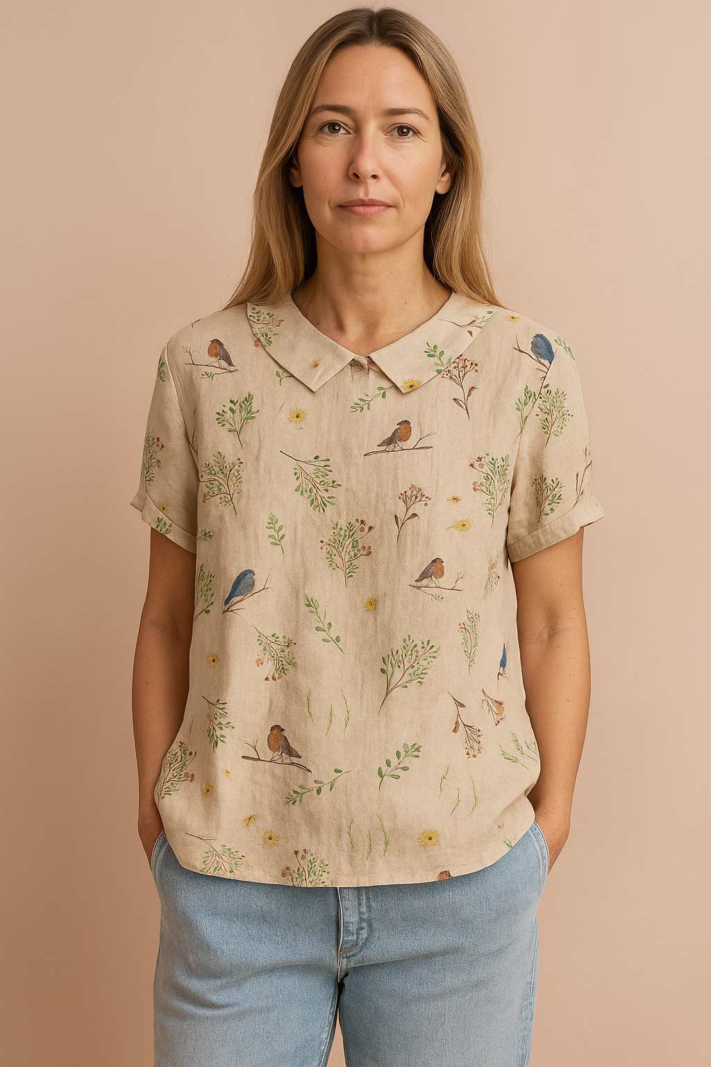 Maya | Women's Casual Shirt with Bird and Branch Print 0