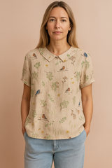 Maya | Women's Casual Shirt with Bird and Branch Print 0