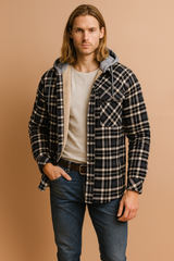 Men's Checked Jacket with Zipper Hood 0