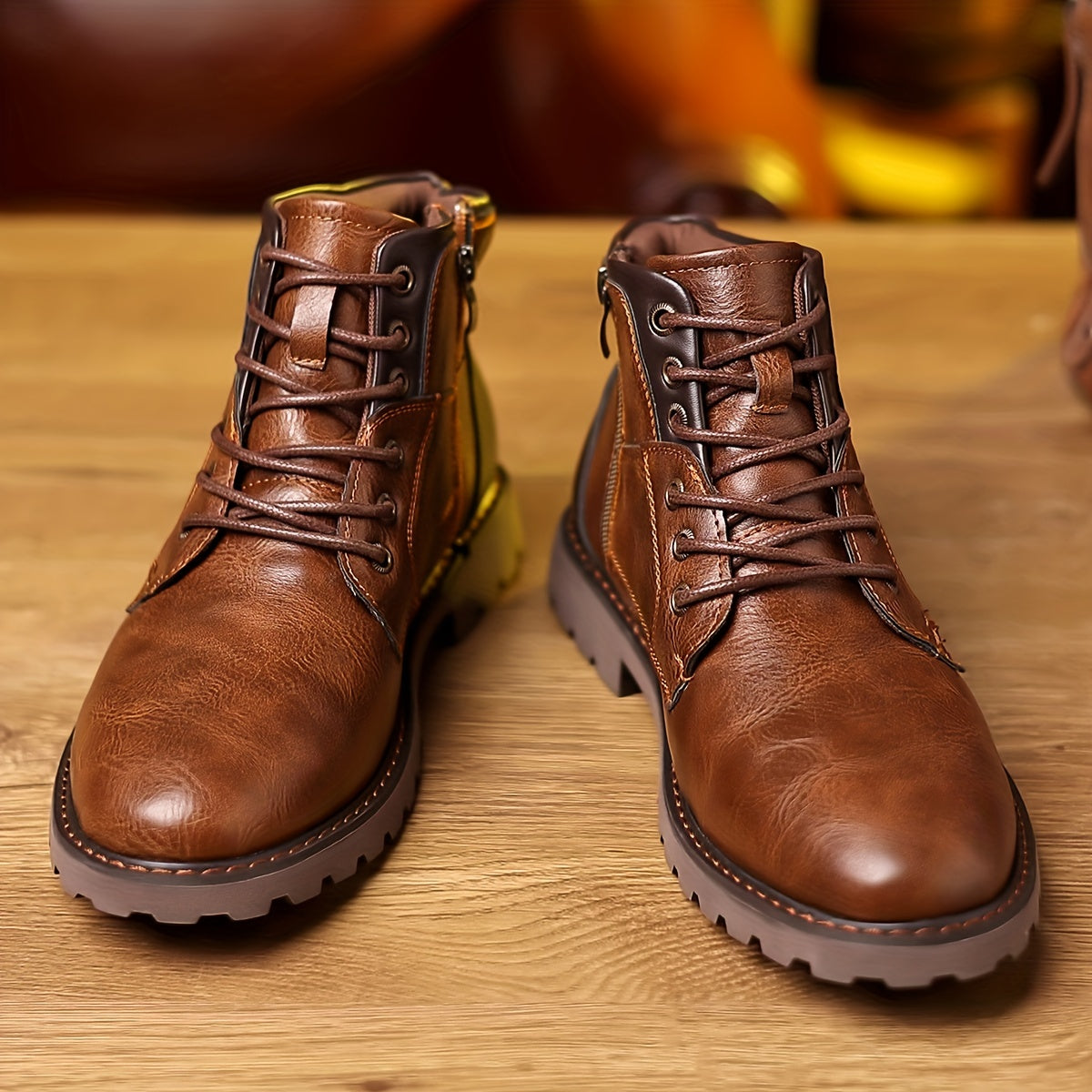 Men's Durable Leather Side Zip Boots with Sturdy Sole 3