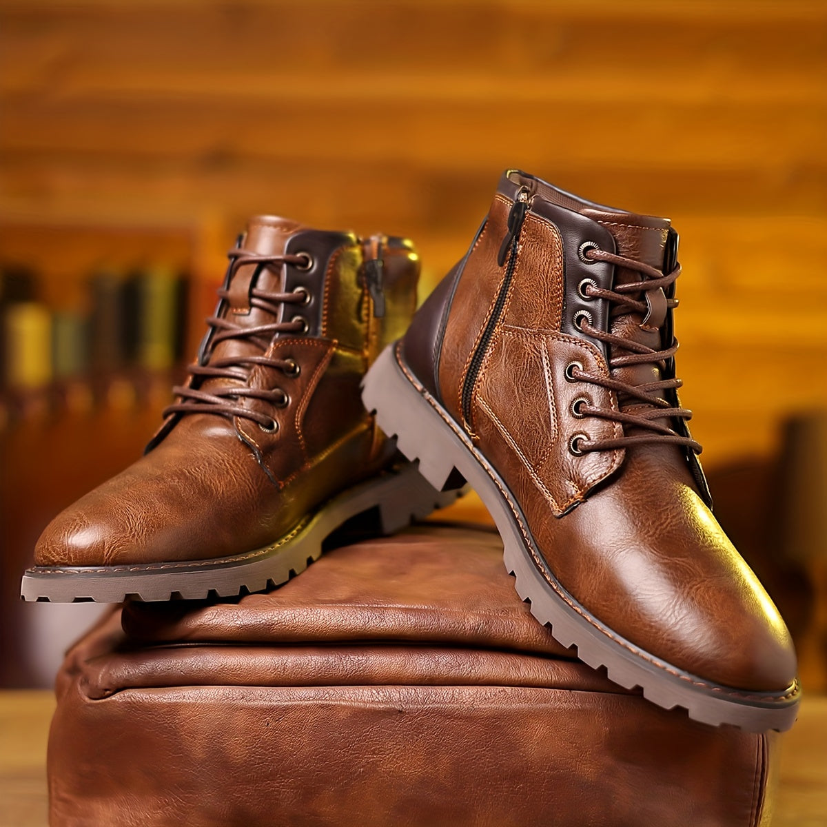 Men's Durable Leather Side Zip Boots with Sturdy Sole 4