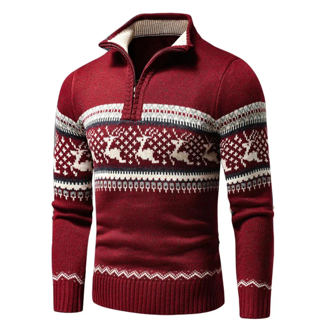 Men's Festive Christmas Sweater Warm Knit with Zipper 0