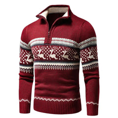 Men's Festive Christmas Sweater Warm Knit with Zipper 0