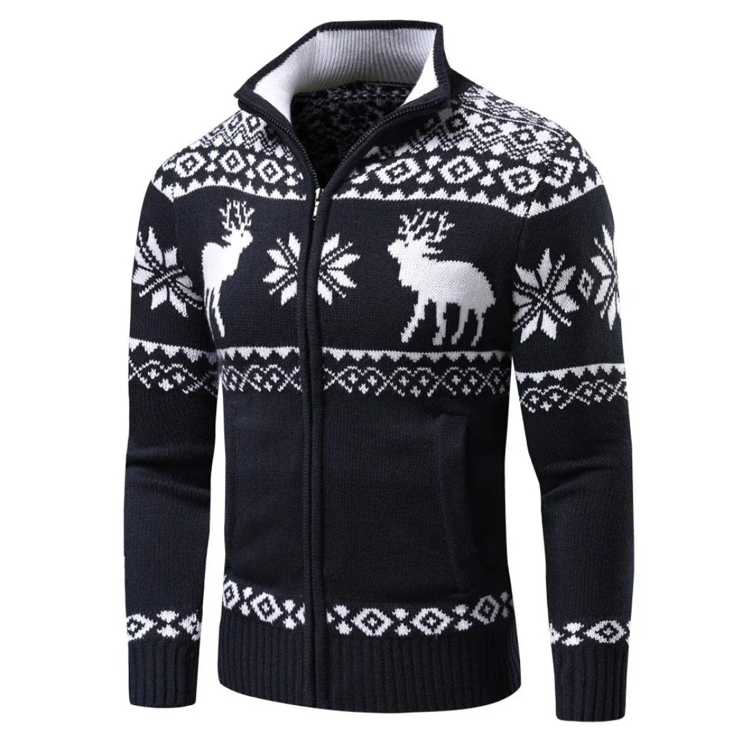 Men's Festive Christmas Sweater Warm Knit with Zipper 2