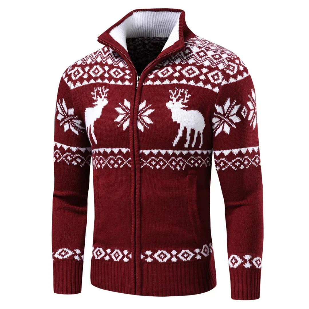 Men's Festive Christmas Sweater Warm Knit with Zipper 3