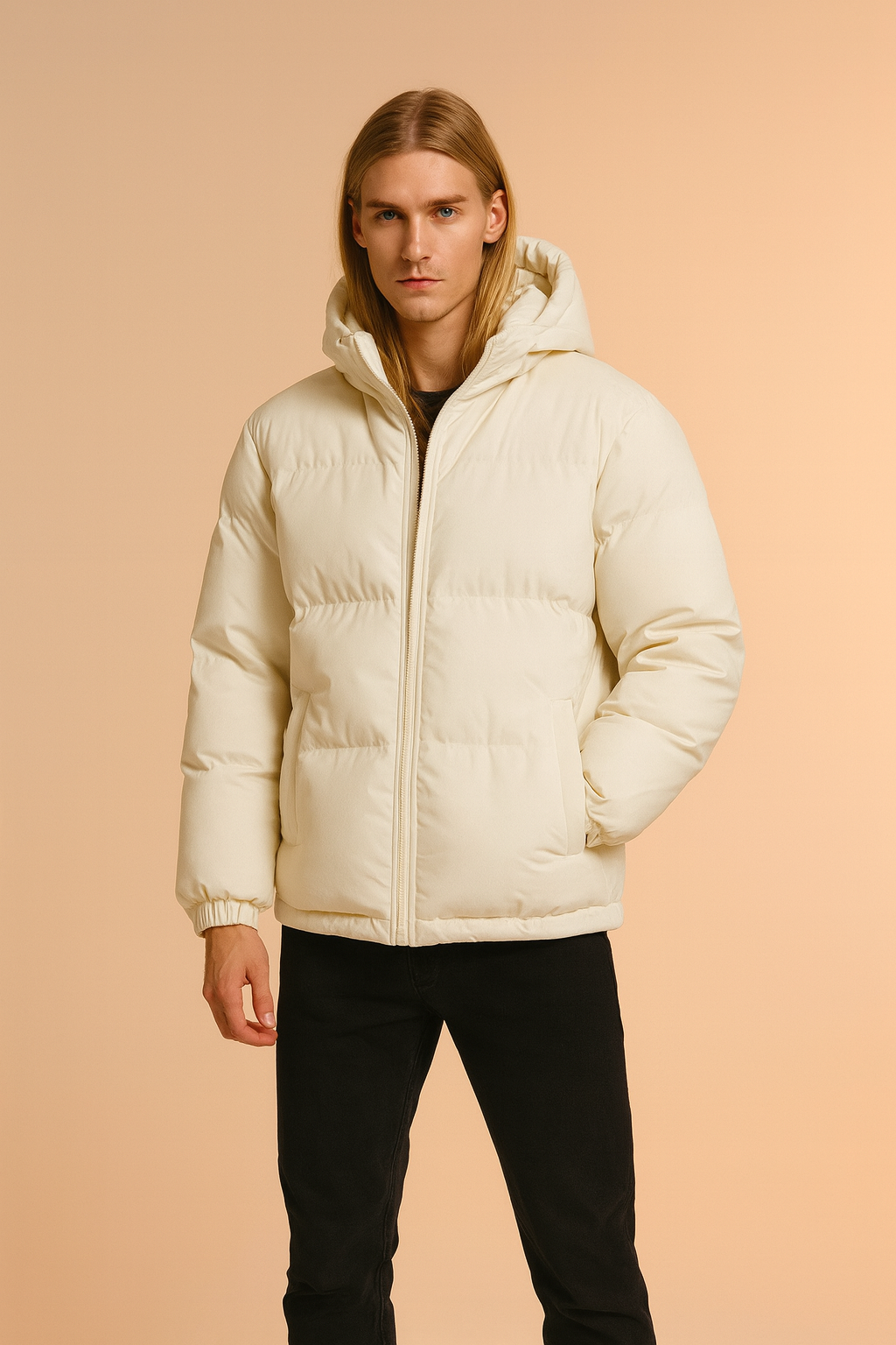 Men's Quilted Winter Jacket with Hood and Zipper 4