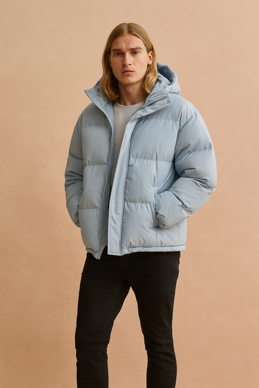 Men's Quilted Winter Jacket with Hood and Zipper 5