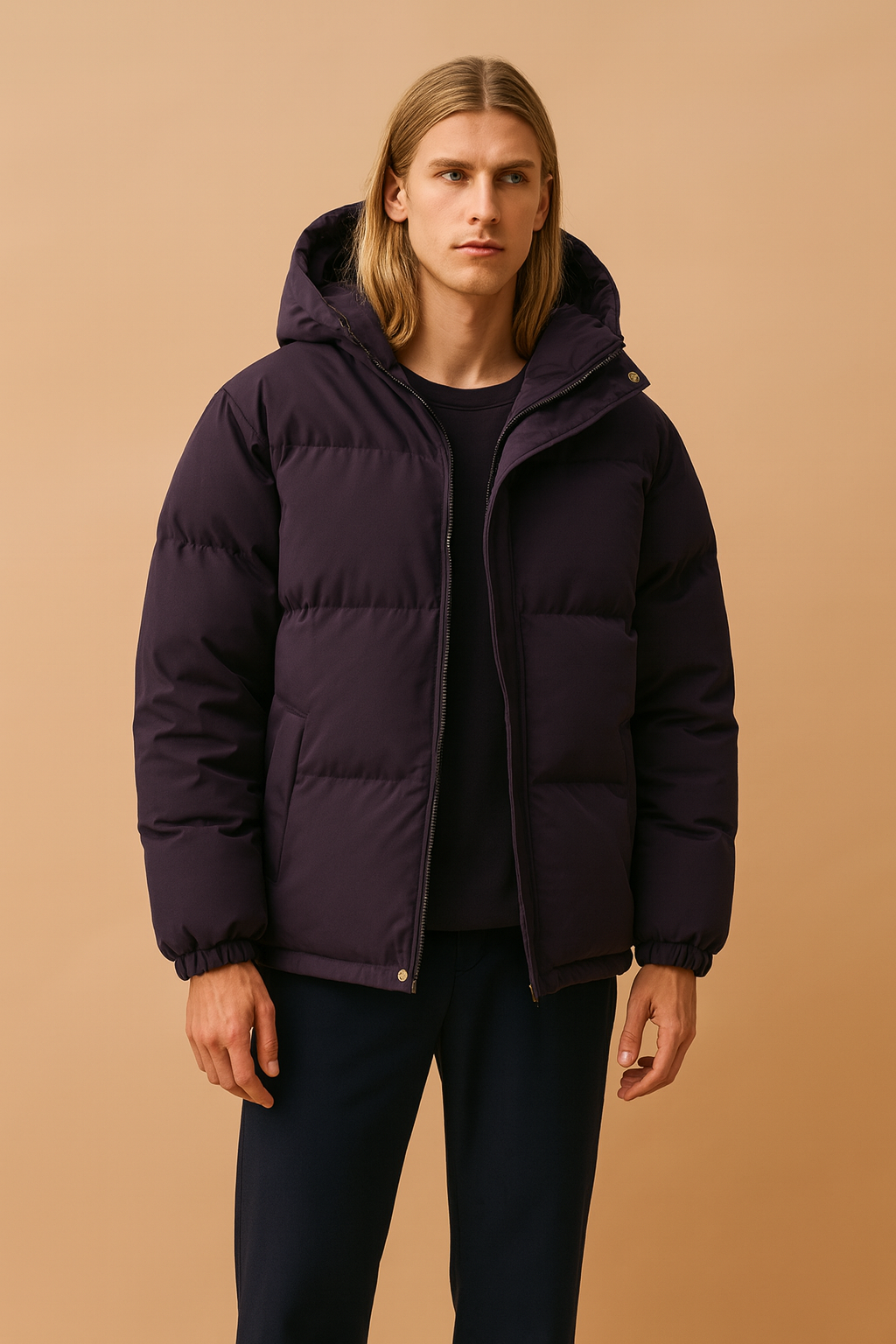 Men's Quilted Winter Jacket with Hood and Zipper 6