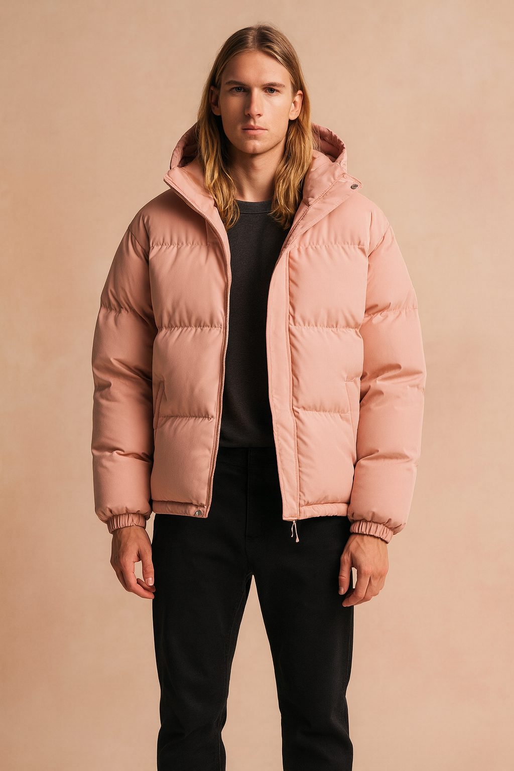 Men's Quilted Winter Jacket with Hood and Zipper 7