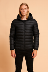 Men's quilted jacket with a hood and zipper 0