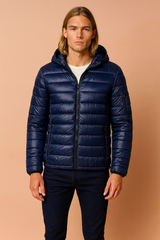 Men's quilted jacket with a hood and zipper 1
