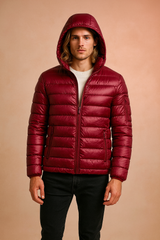 Men's quilted jacket with a hood and zipper 2