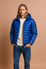 Men's quilted jacket with a hood and zipper 3