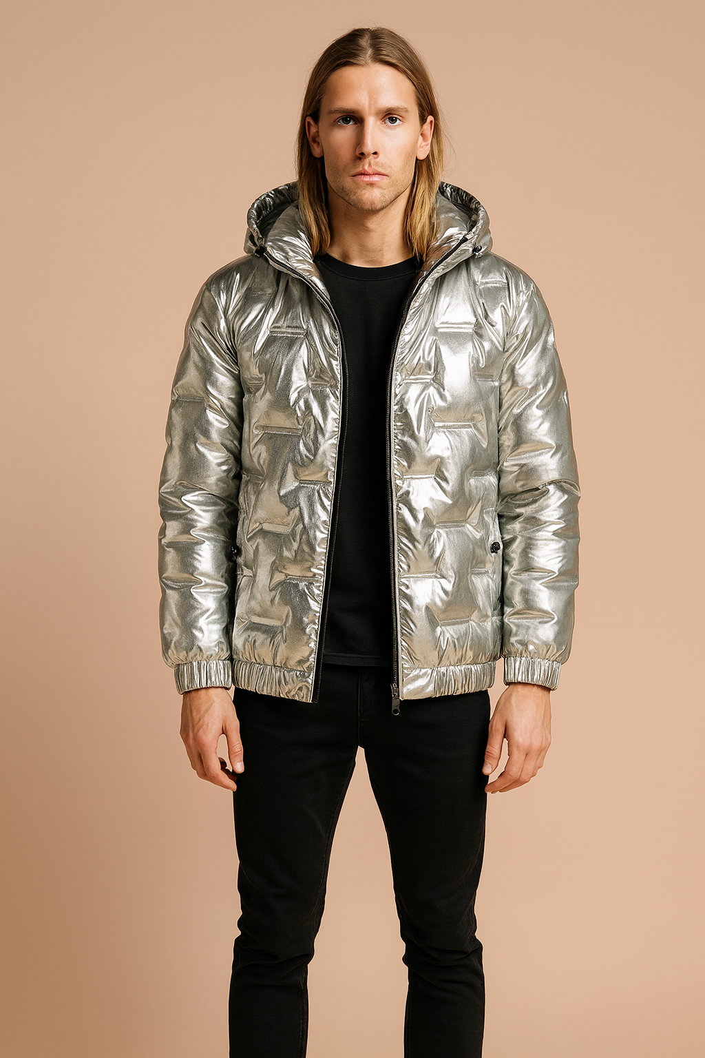 Men's quilted winter jacket with a hood, insulated 0