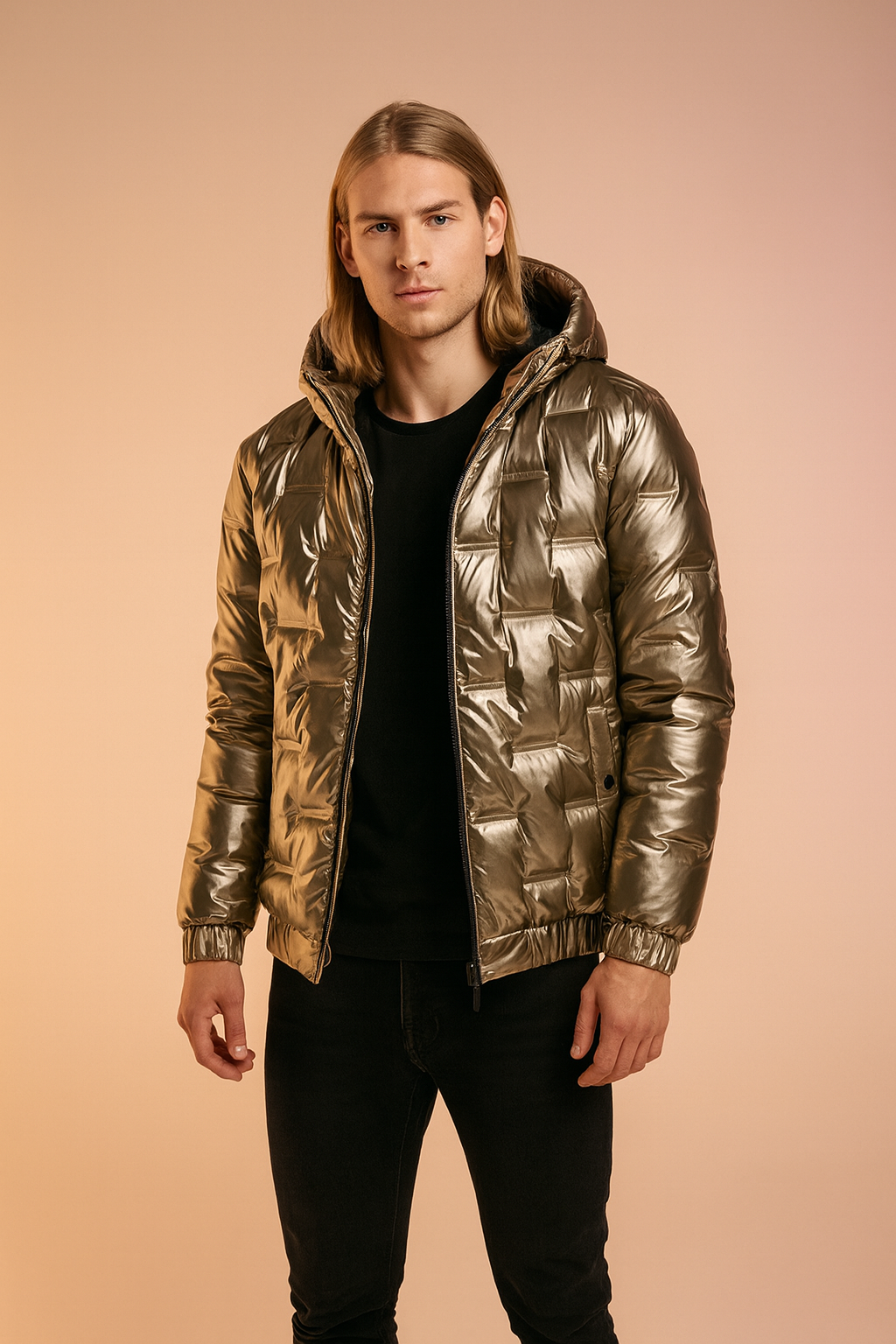 Men's quilted winter jacket with a hood, insulated 1