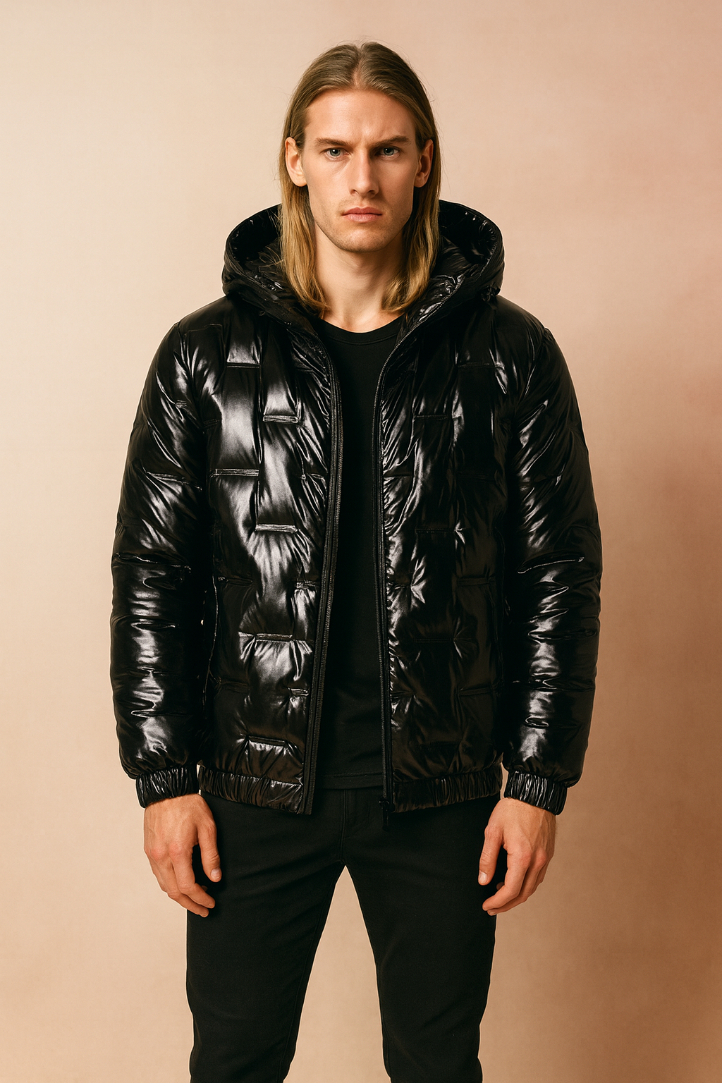 Men's quilted winter jacket with a hood, insulated 2