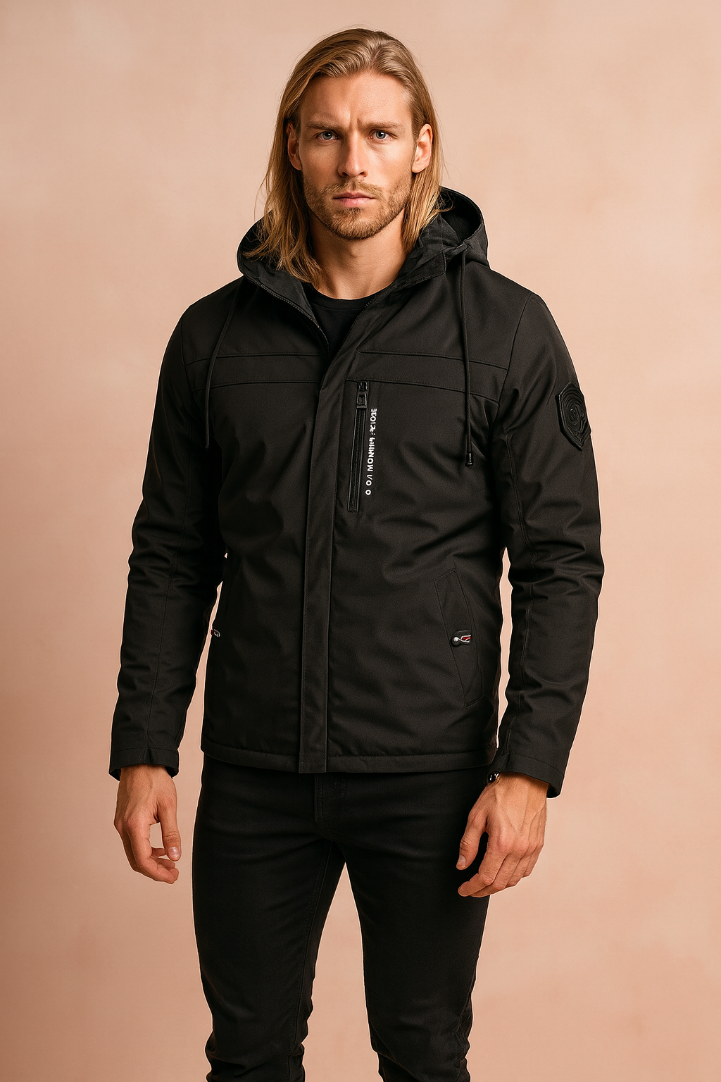 Men's waterproof sports jacket with a hood and zipper 1
